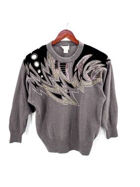 Vintage 80's Baronesa Gray Embellished Lambswool Angora Sweater
